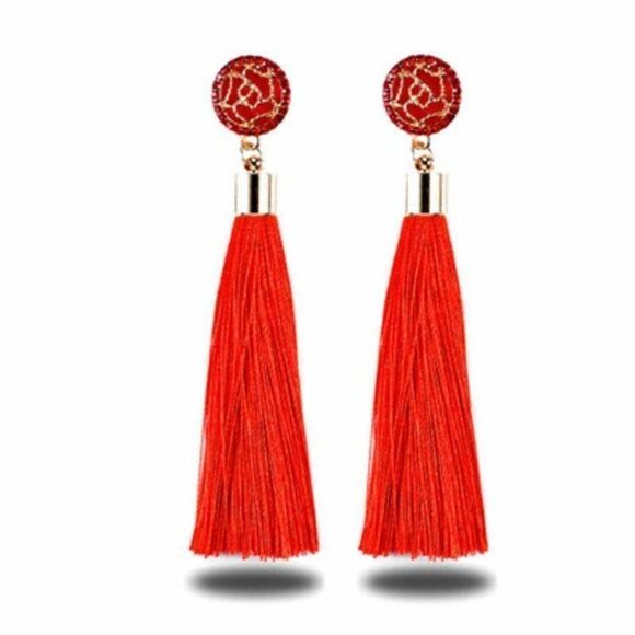 5/$25 Red Tassel Fringe Earring - Picture 5 of 7